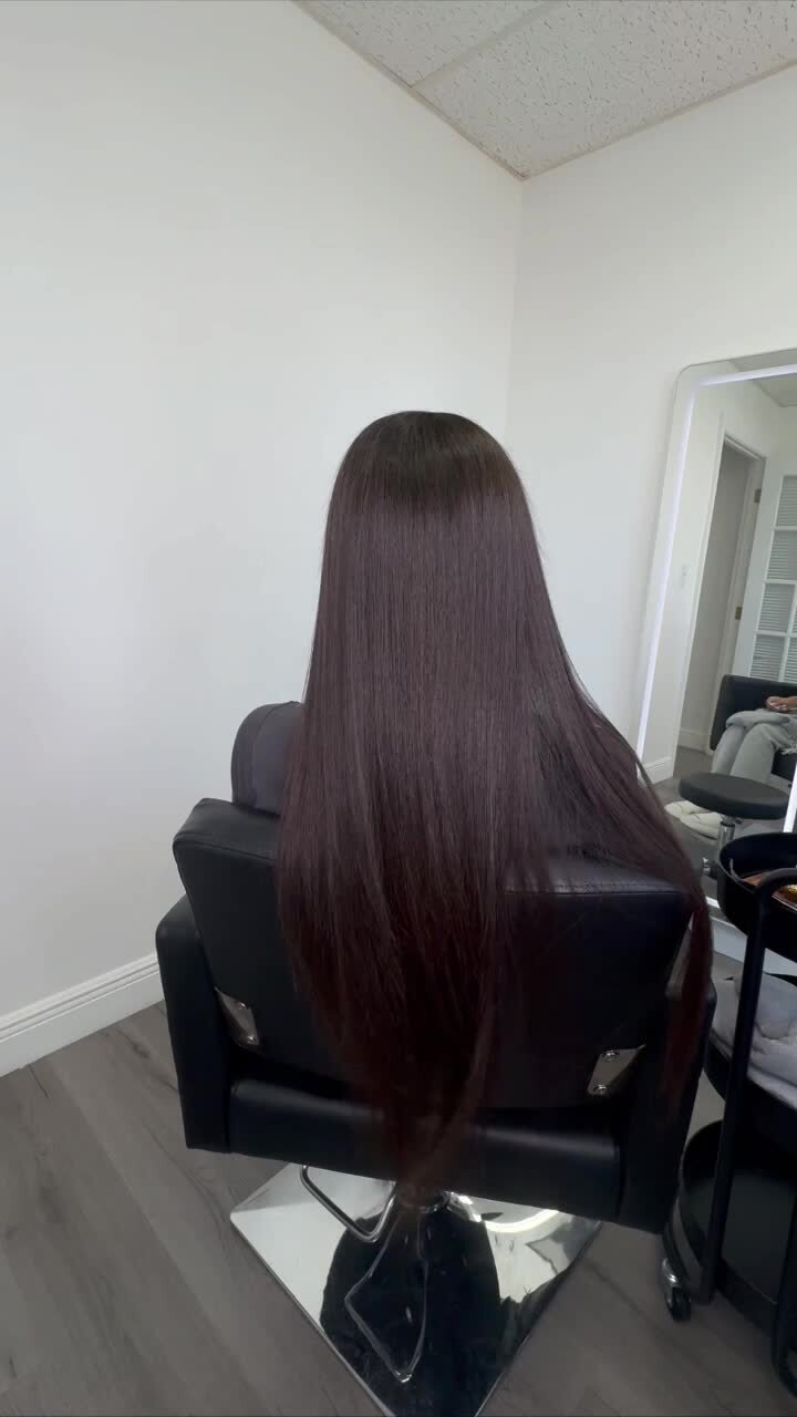 Long hair at the end of a visit, seen in the studio chair