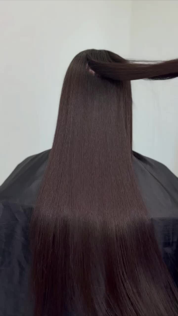 Waist length dark hair, smooth from root to ends